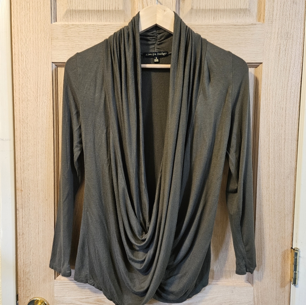 Small Always Indigo Women's Green Crossover Drape Shirt